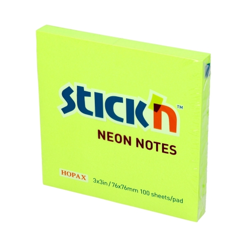Karteczki samoprzylepne 76x76/100 zielone neon StickN 21167