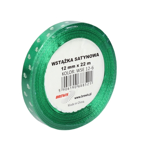 Wstążka satynowa 12mm ciemnozielona wielkanoc Brewis WSE12-6