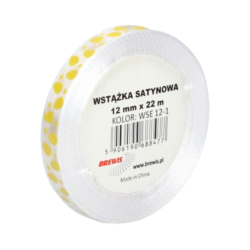 Wstążka satynowa 12mm biała wielkanoc Brewis WSE12-1