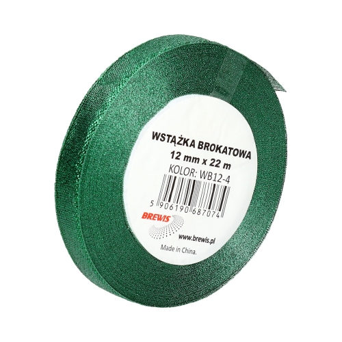 Wstążka dekoracyjna brokatowa 12mm zielona Brewis WB12-4