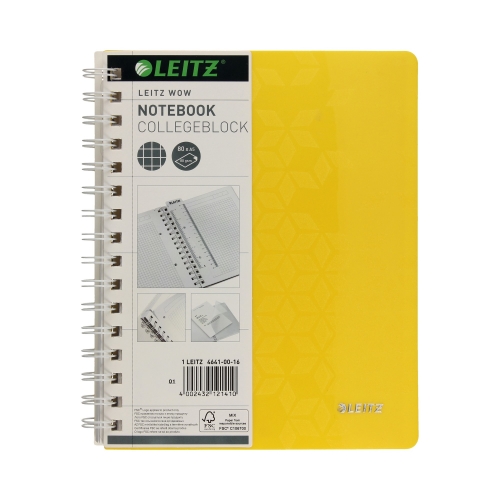 Kołonotatnik A5/80 kratka żółta WOW Leitz