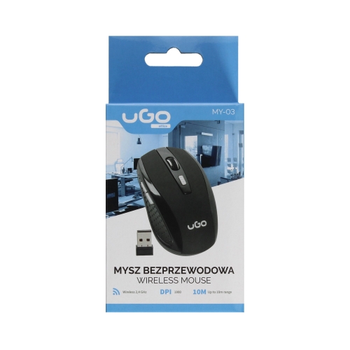 Mysz optyczna bezprzewodowa USB czarna UGO MY-03