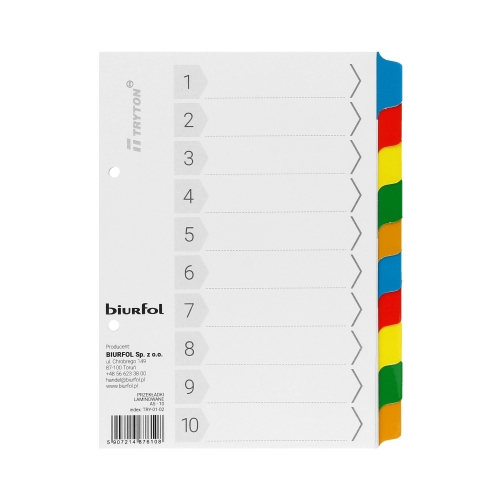 Przekładki kartonowe A5 10k kolorowe Biurfol