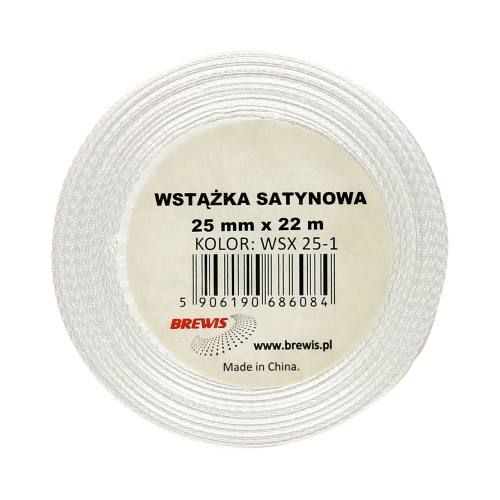 Wstążka satynowa 25mmx22m choinki biało/czerwone Brewis