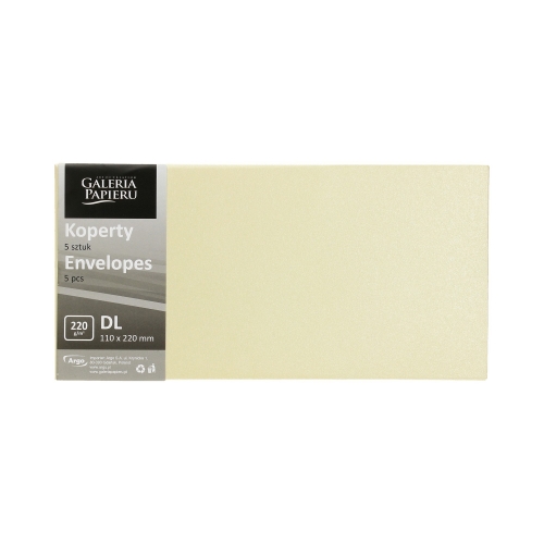 Koperty DL kremowe Pearl 220g - 5 szt. w opak.