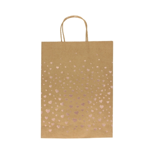 Torebki papierowe 33x10x24 różowe serca Kraft - 5szt.