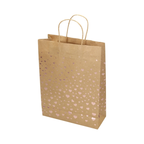 Torebki papierowe 33x10x24 różowe serca Kraft - 5szt.