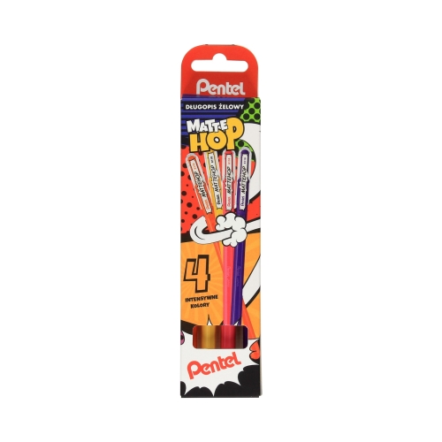Długopis żelowy 1.00mm 4kol - pomarańczowy/żółty/różowy/fioletowy Matte Hop Pentel